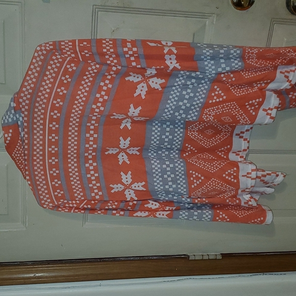 Large Orange, Gray, White Sweater Cardigan - Picture 2 of 2